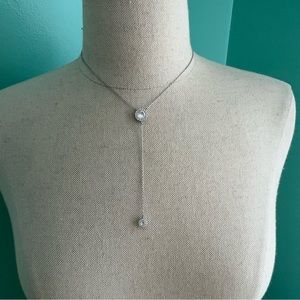 Windsor Cubic Zirconia Halo Lariat Y Necklace + CZ Stud Earrings Set Silver NWT